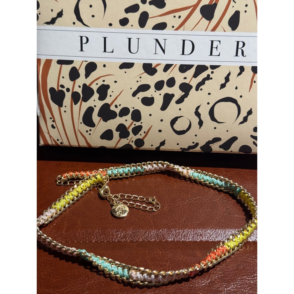 Plunder Design Gold Tone Woven Chain Necklace Multicolor Thread Boho Choker